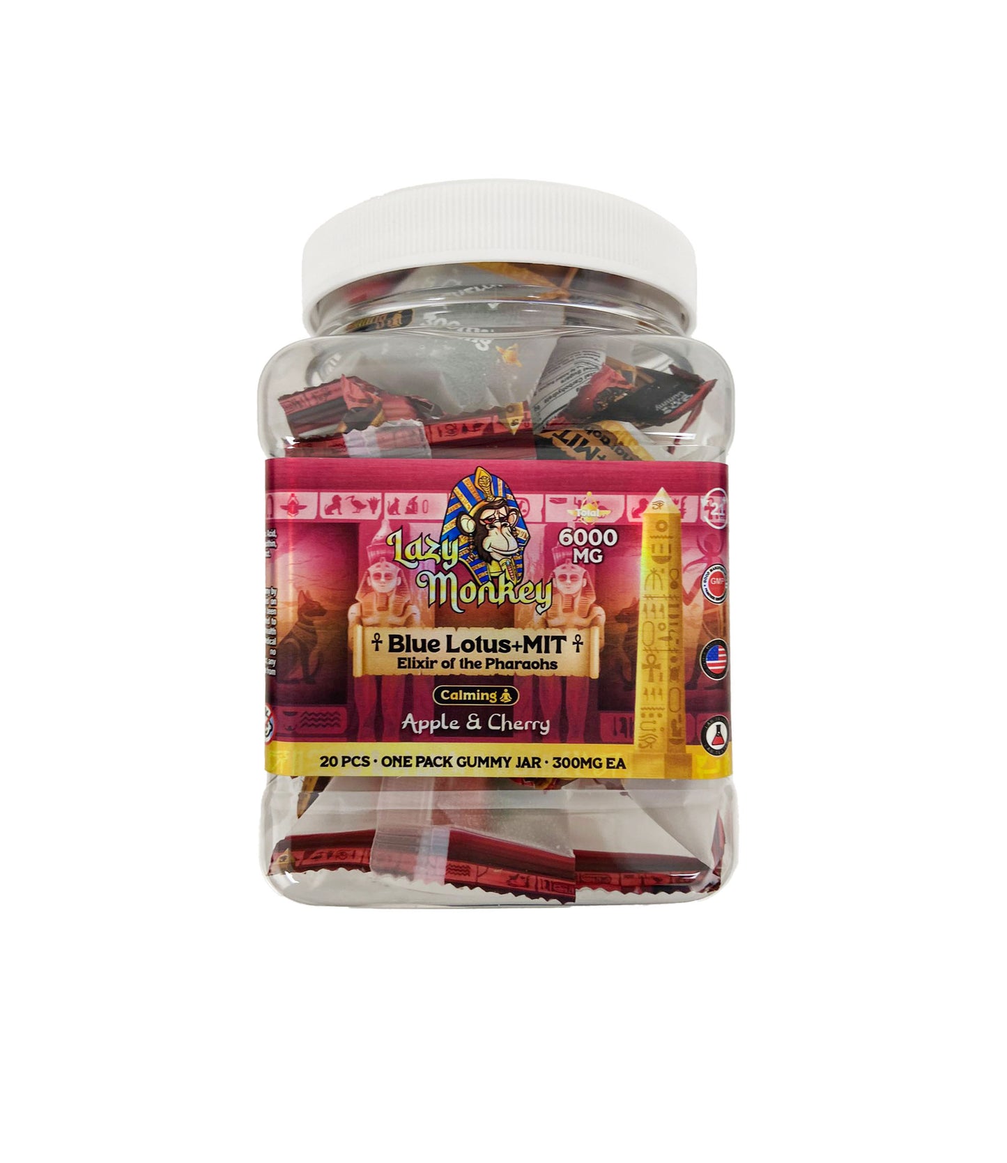 LAZY MONKEY APPLE CHERRY GUMMIES DUAL MIT + BLUE LOTUS 6000MG 20 JAR (1CT)