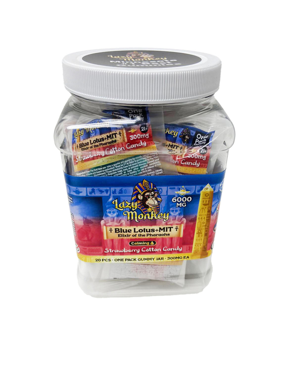 LAZY MONKEY STRAWBERRY COTTON CANDY GUMMIES DUAL MIT + BLUE LOTUS 6000MG 20 JAR (1CT)