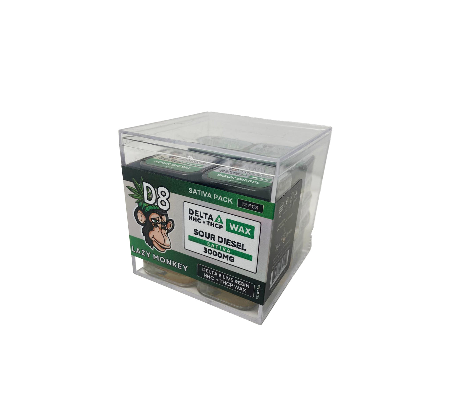 LAZY MONKEY WAX 3000mg D8 LIVE RESIN+HHC+THCP SATIVA-SOUR DIESEL
