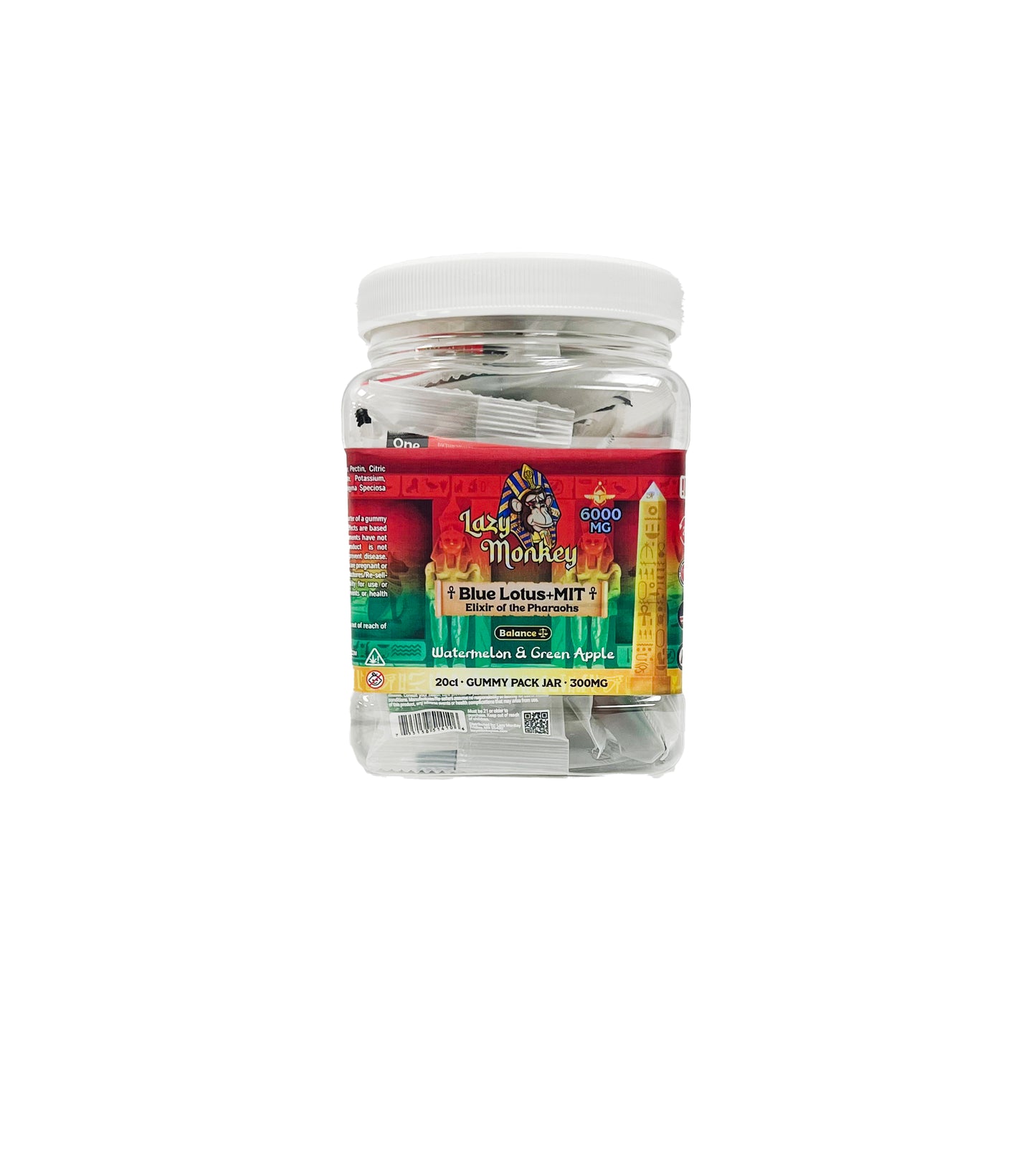 LAZY MONKEY WATERMELON & GREEN APPLE GUMMIES DUAL MIT + BLUE LOTUS 6000MG 20 JAR (1CT)