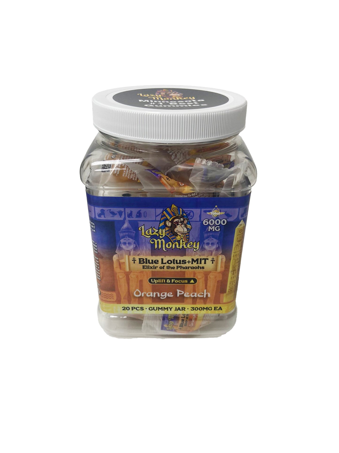 LAZY MONKEY ORANGE PEACH GUMMIES DUAL MIT + BLUE LOTUS 6000MG 20 JAR (1CT)