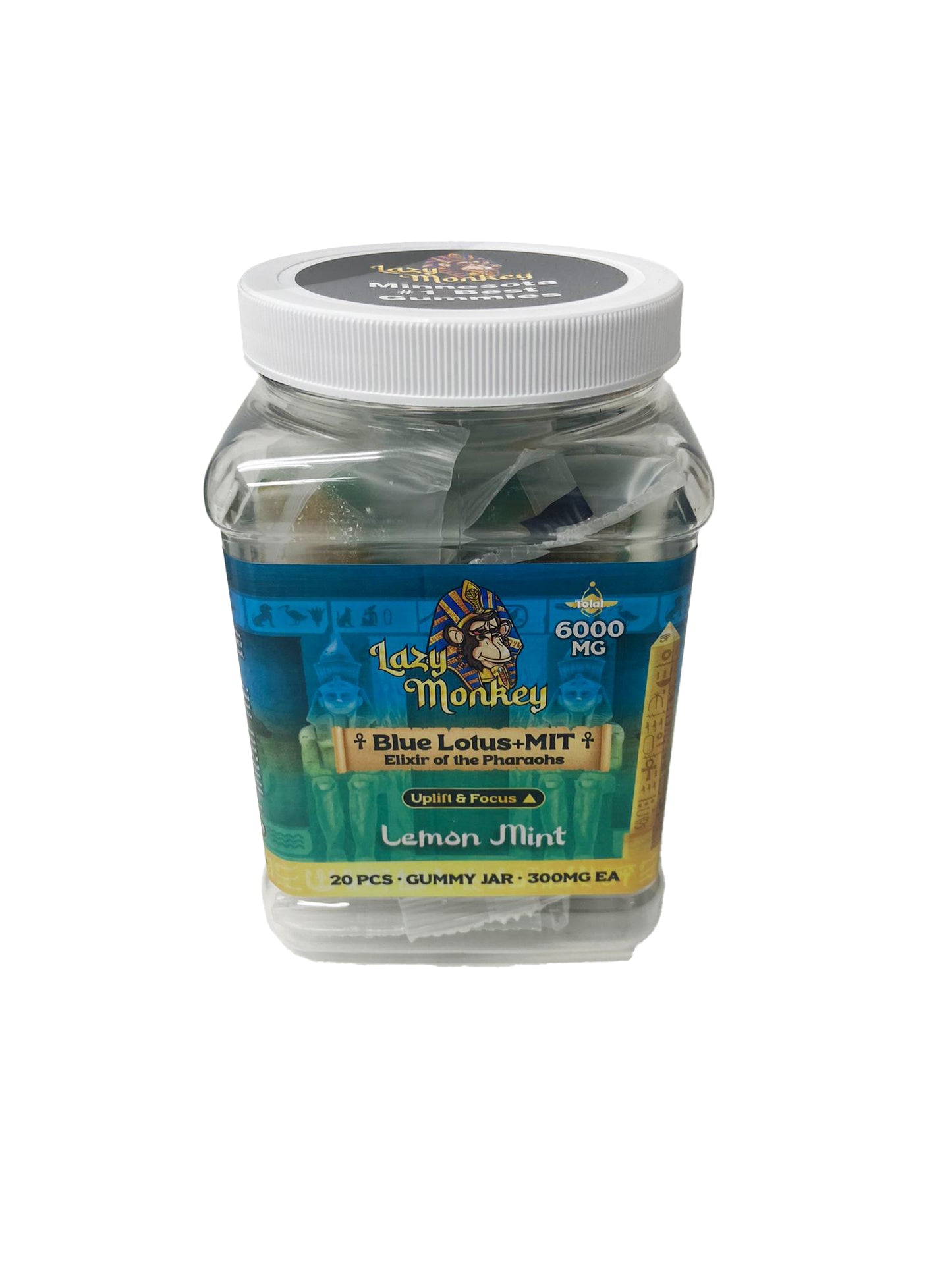 LAZY MONKEY LEMON MINT GUMMIES DUAL MIT + BLUE LOTUS 6000MG 20 JAR (1CT)