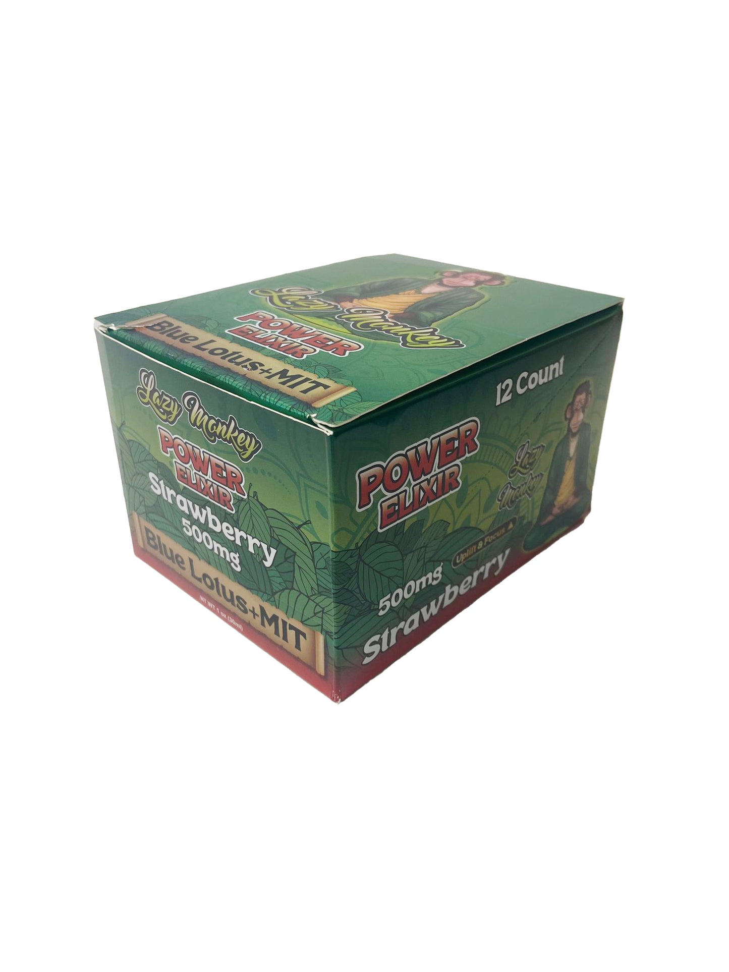 LAZY MONKEY STRAWBERRY (UPLIFT) POWER ELIXIR SHOT BLUE LOTUS + MIT 500MG 12PK (1CT)