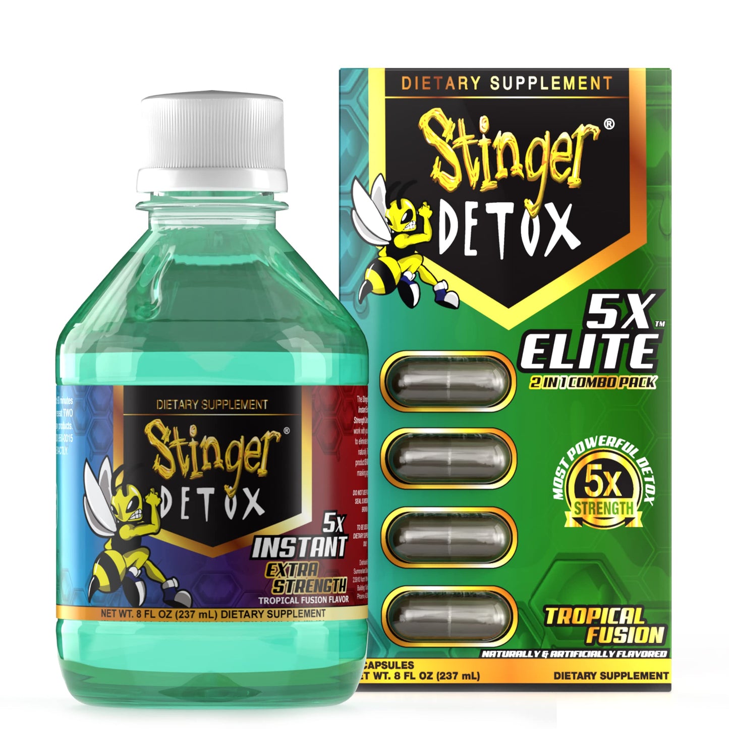 STINGER 5X ELITE COMBO TROPICAL FUSION -5X BUZZ CAPS 4CT & 5X INSTANT 8OZ- (1CT)