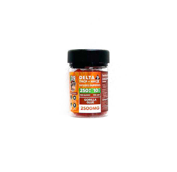 Lazy Monkey 2500mg/250mg D9+THCP+HHC- 10pcs Jar Gummies Hybrid -Gorilla Glue