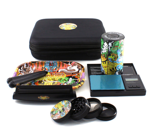 TRAY+SCALE+ROLLER +GRINDER+STASH JAR+CONE CASE COMBO BOX(1CT)