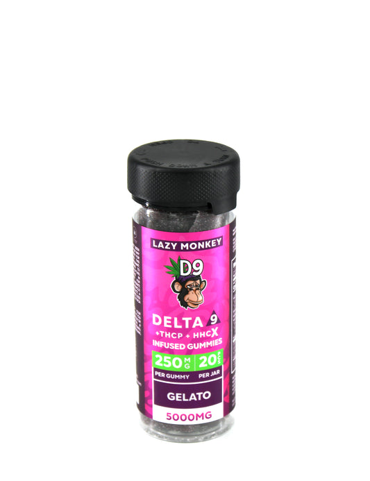 Lazy Monkey 5000mg/250mg D9+THCP+HHC-X 20pcs Jar Gummies Sativa -Gelato (1CT)