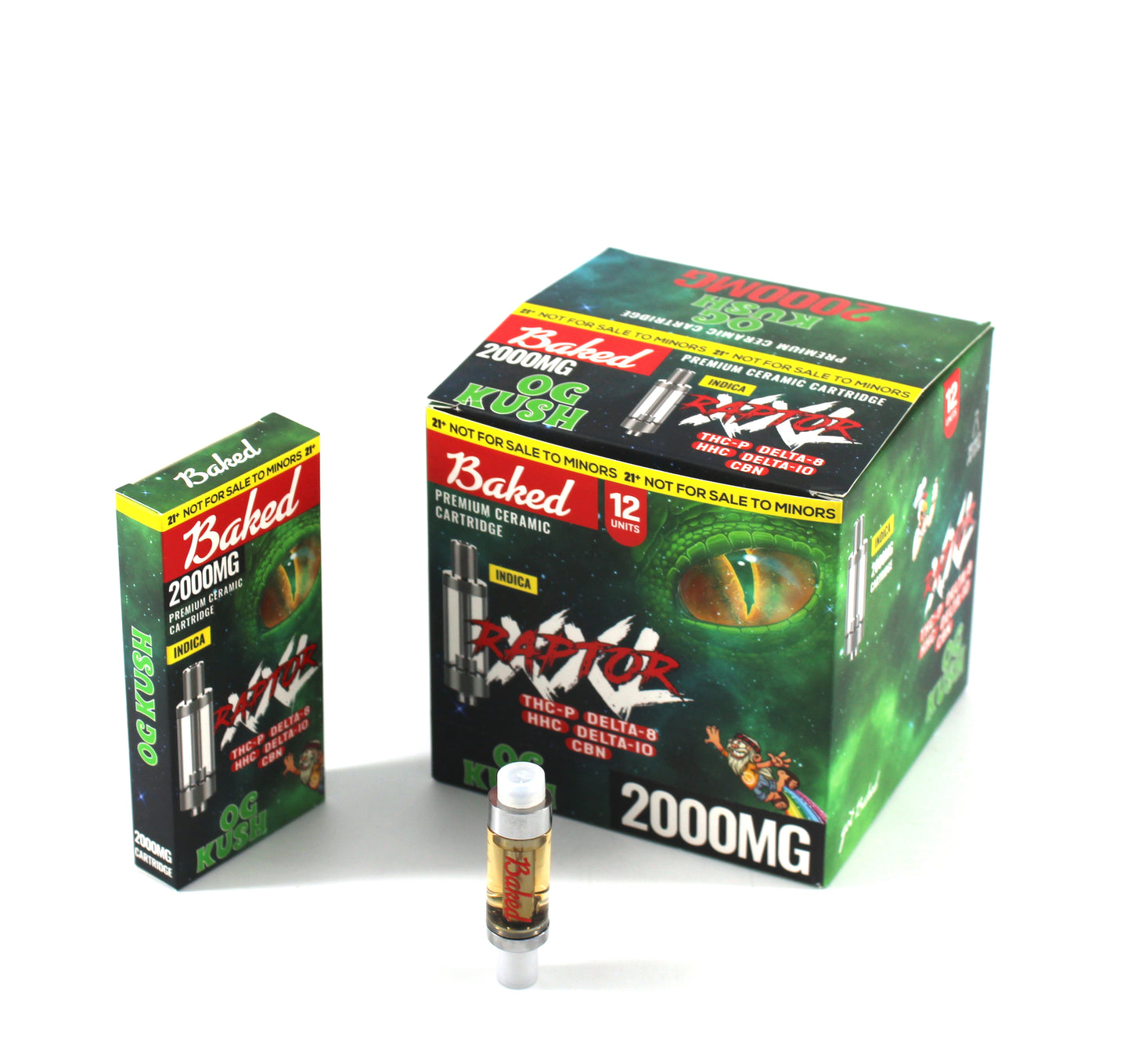 BAKED RAPTOR RED XXL THCP-D8-HHC-D10-CBN LIVE RESIN CART 2000MG OG KUSH (12CT)
