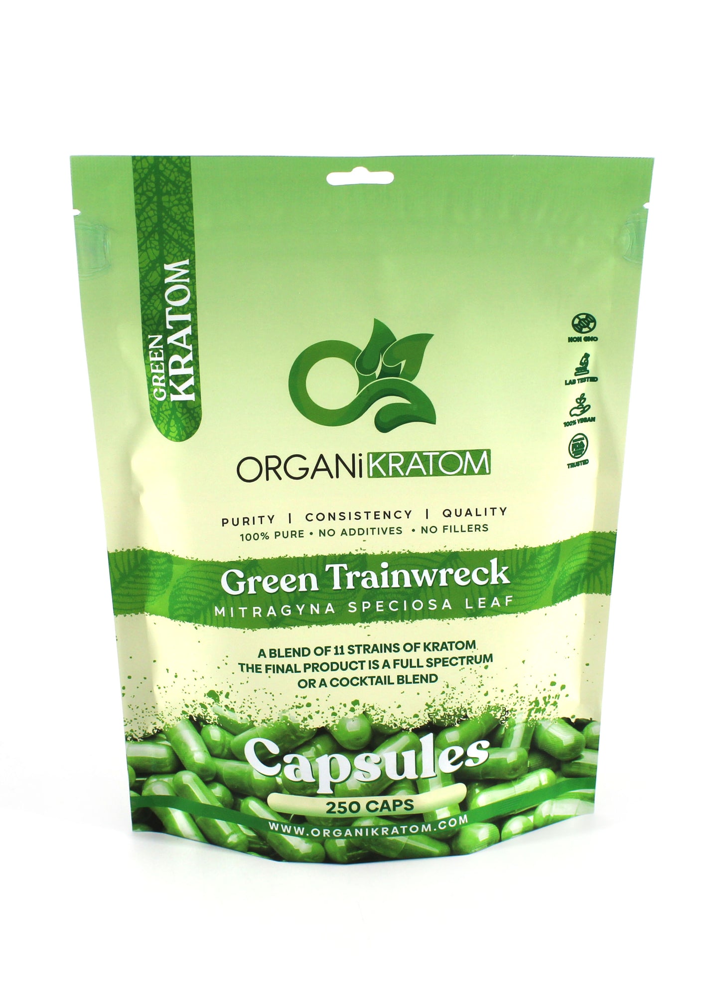 ORGANI KRATOM CAPSULES 250PK GREEN TRAINWRECK (1CT)