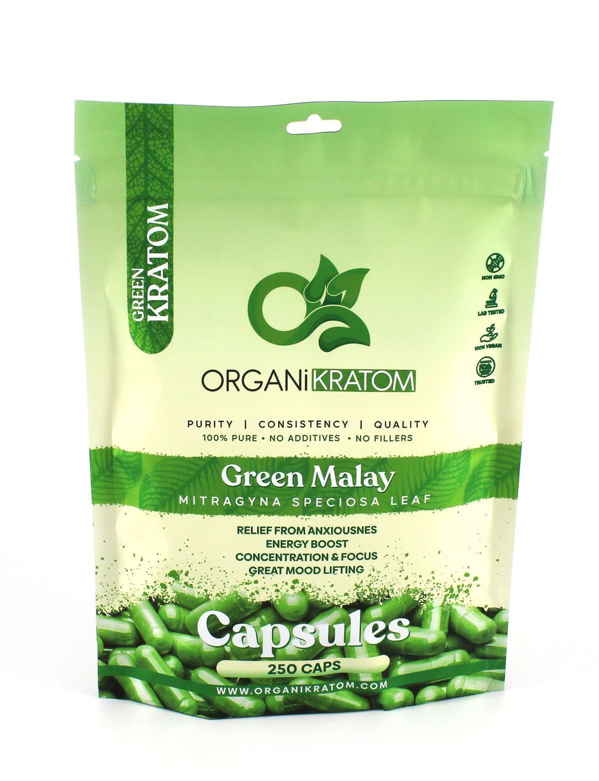 ORGANI KRATOM CAPSULES 250PK GREEN MALAY (1CT)