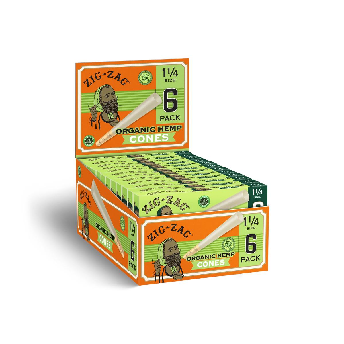 ZIGZAG PAPER CONES ORGANIC HEMP 1-1/4 6PK (24CT)