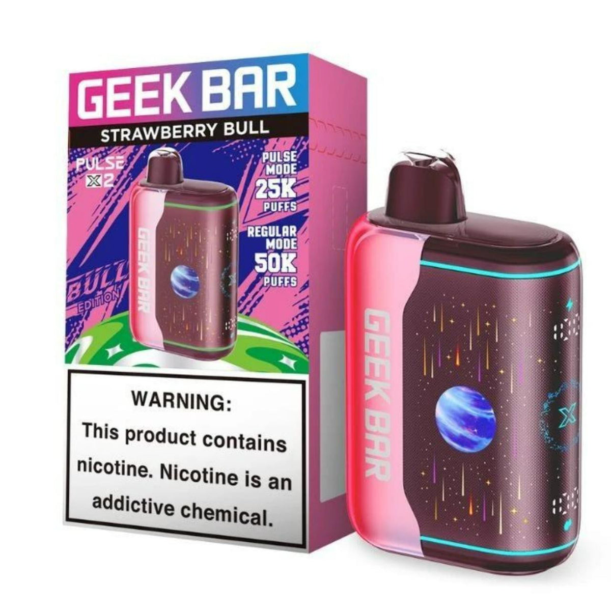 GEEK BAR PULSE X2 DISPOSABLE VAPE 50K PUFFS 5PK STRAWBERRY BULL