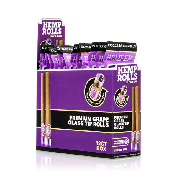 Hemper Pre-Rolled 2PK King Size Glass Tipped Hemp Rolls 12ct Display Grape