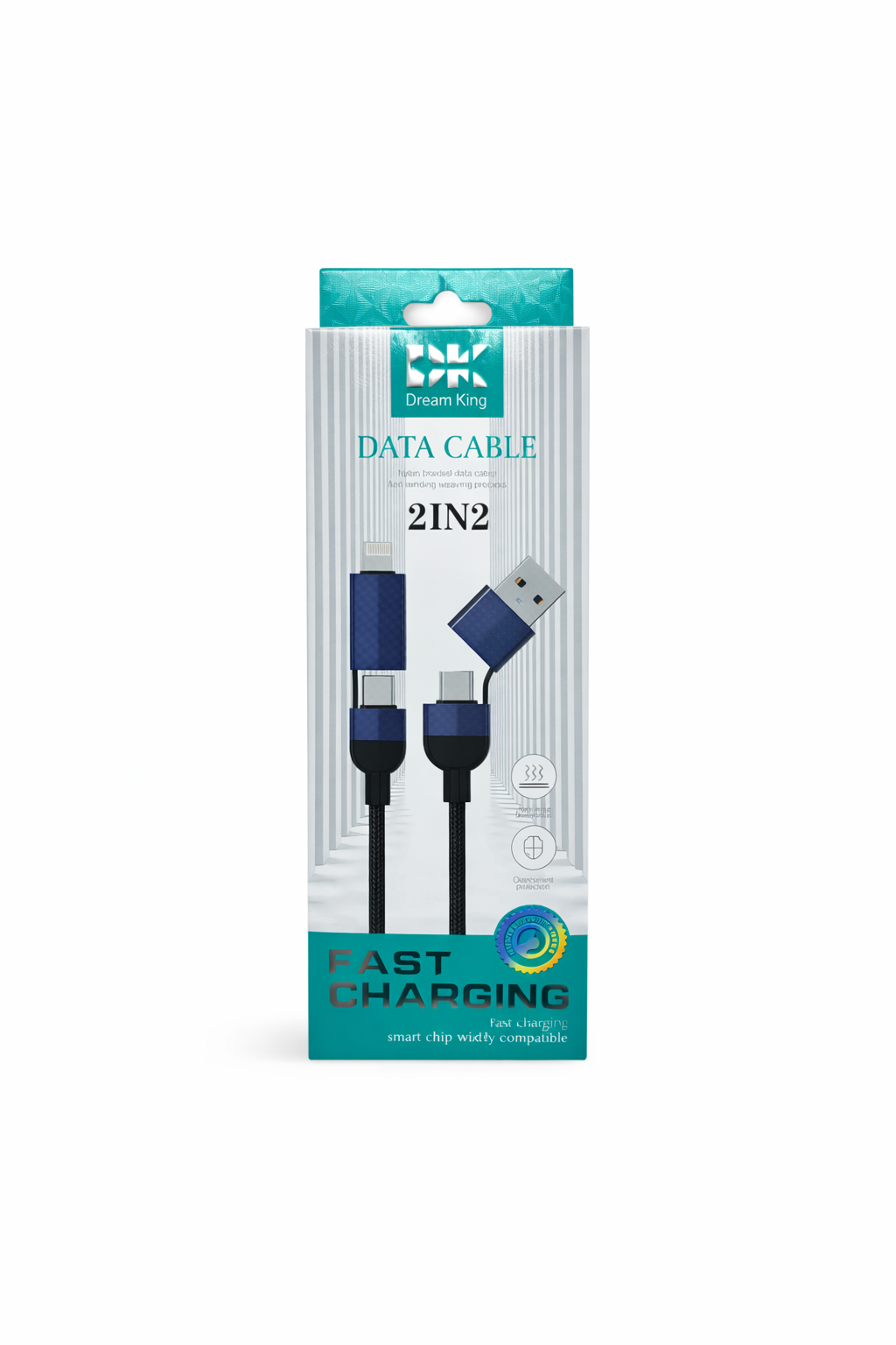 2IN2 DATA CABLE  4 HEADS - FAST CHARGING LENGTH 1000MM DK-60 (1CT)