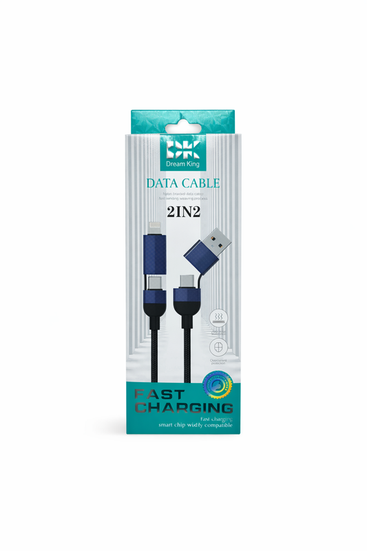 2IN2 DATA CABLE  4 HEADS - FAST CHARGING LENGTH 1000MM DK-60 (1CT)
