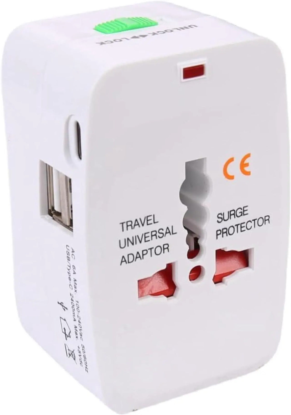 UNIVERSAL TRAVEL ADAPTER 2400mA TYPE-C + 2 USB BRICK (1CT)