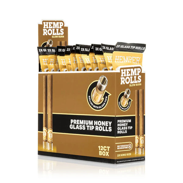 Hemper Pre-Rolled 2PK King Size Glass Tipped Hemp Rolls 12ct Display Honey