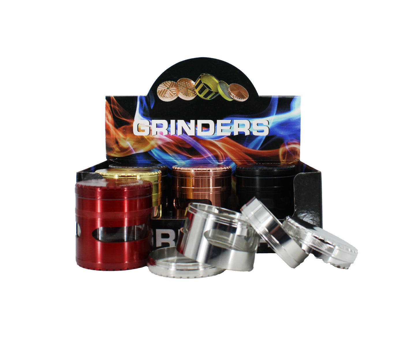 63MM 4 PART ZINC TOBACCO GRINDER (6CT)