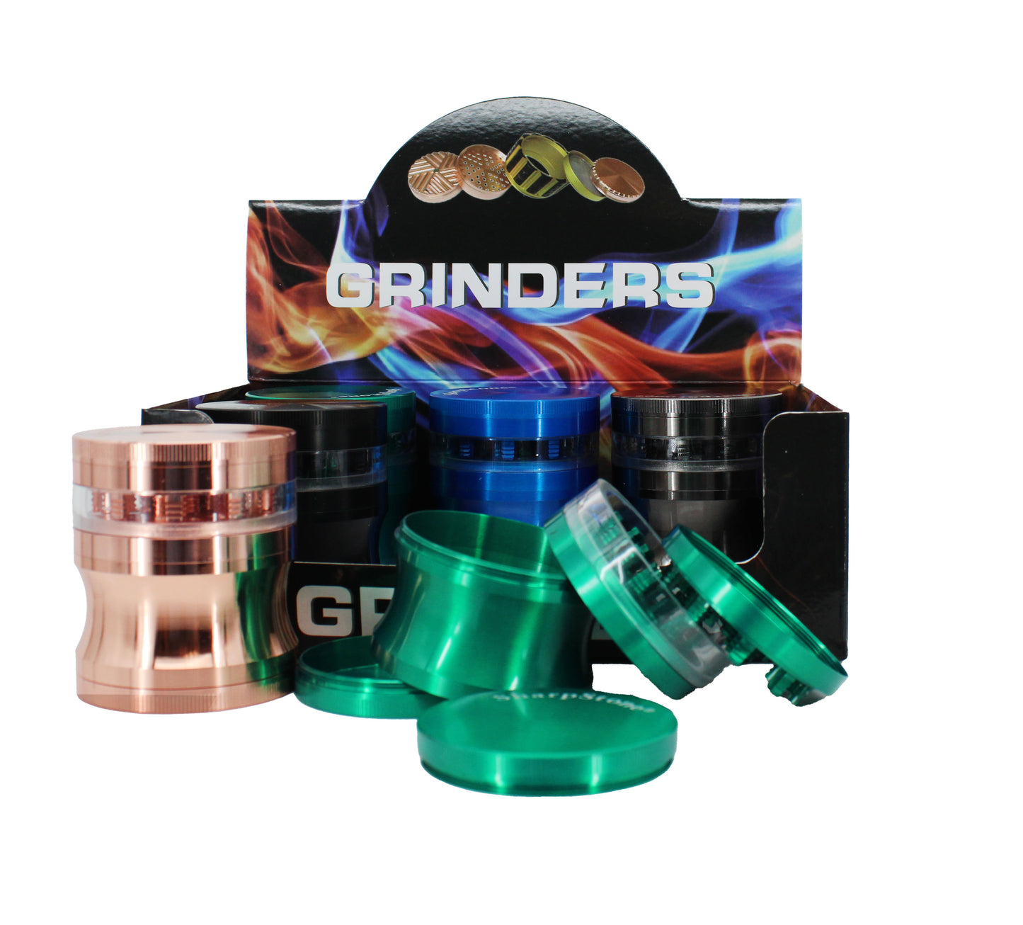 63MM 4 PART ZINC TOBACCO GRINDER (6CT)