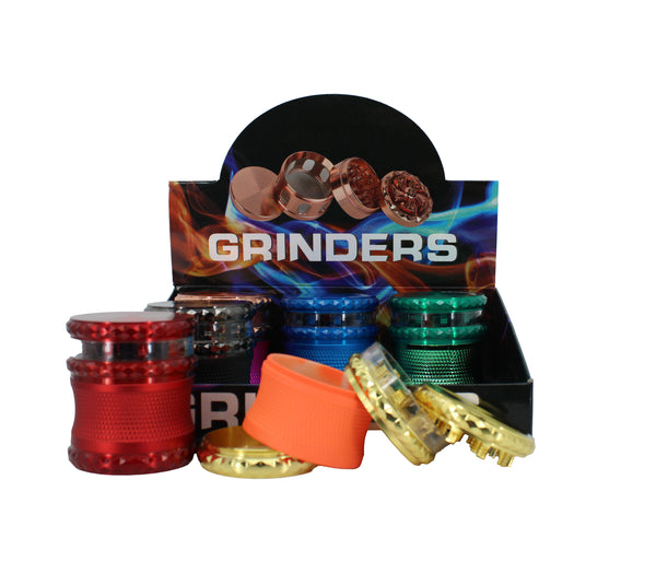 66MM 4 PART ZINC TOBACCO GRINDER (6CT)