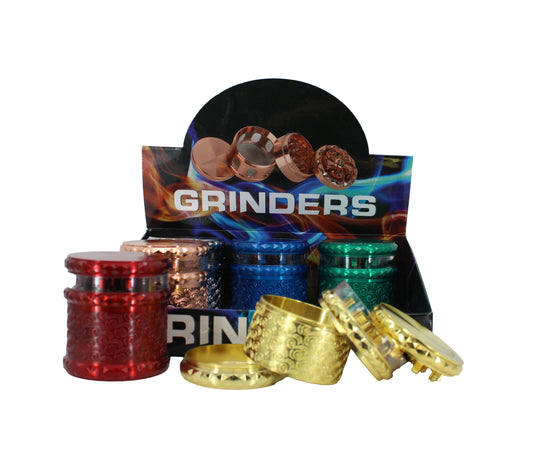 66MM 4 PART ZINC TOBACCO GRINDER (6CT)