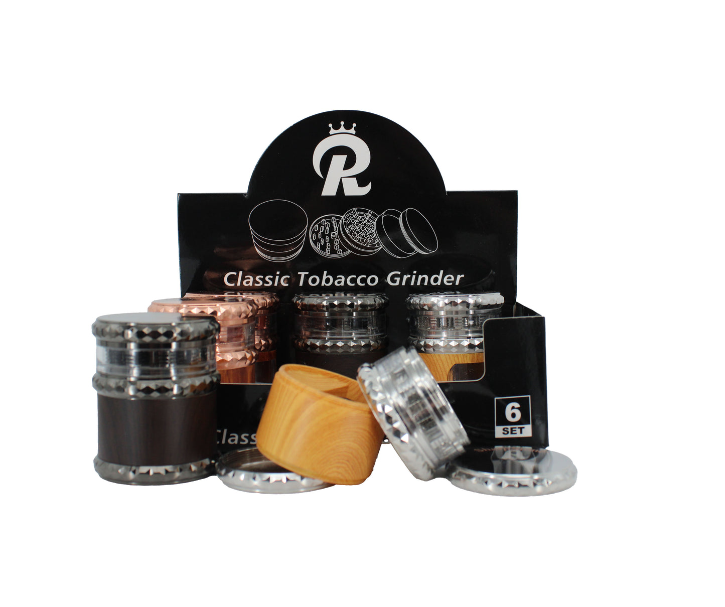 63MM 4 PART ZINC TOBACCO GRINDER (6CT)