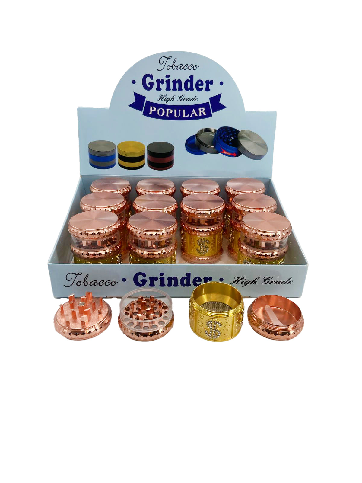44MM 4 PART ZINC GRINDER (12CT)