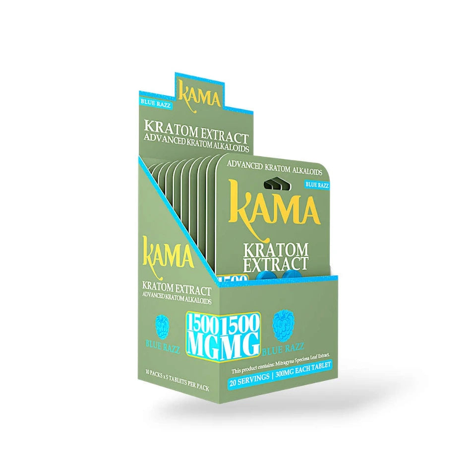 KAMA KRATOM TABLETS (1500MG) 300MG/5PK-BLUE RAZ (10 CT)