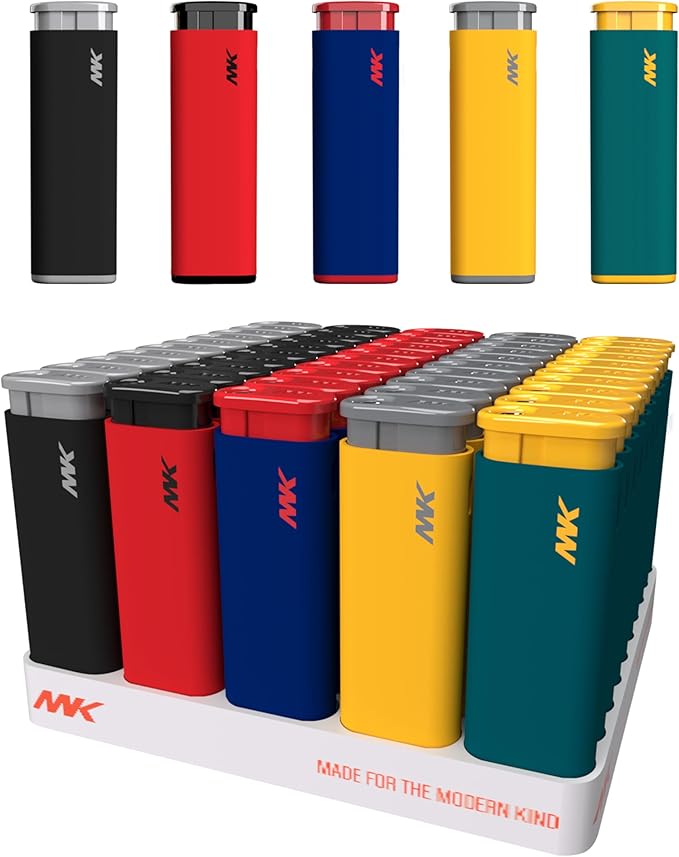 MK JET ASSORTED COLORS HUE SERIES WINDPROOF REFILLABLE LIGHTER (50 CT)