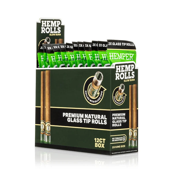 Hemper Pre-Rolled 2PK King Size Glass Tipped Hemp Rolls 12ct Display Natural