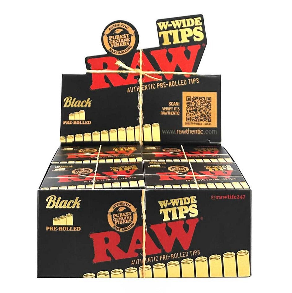 RAW BLACK W-WIDE PRE-ROLLED TIPS (20CT)