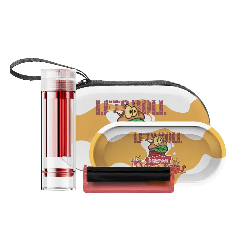 SIX TUBE GRINDER+ROLLING TRAY+ROLLING PAPERS+ROLLING MACHINE COMBO BOX (1CT)