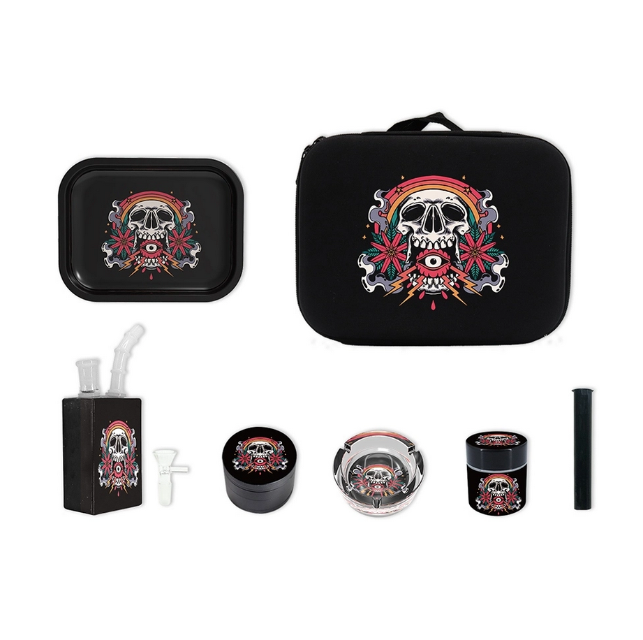 TRAY+JUICE BOX+GRINDER+STASH JAR+CONE CASE+ASHTRAY+BANGER COMBO BOX (1CT)