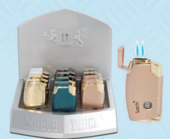 SCORCH CLASSIC DOUBLE TORCH W/CIGAR PUNCH ASSORTED COLORS (12 CT)