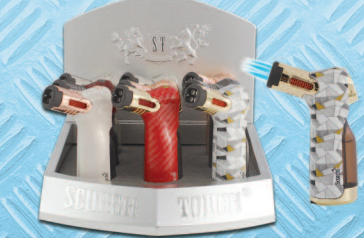 SCORCH 4 TORCH TURBO W/CIGAR PUNCH AND SEE THROUGH BUTANE ASSORTED DESIGNS (9 CT)