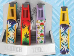 SCORCH TURBO PENCIL TORCH W/HOLD BUTTON ASSORTED DESIGNS AND COLORS (9 CT)