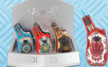 SCORCH TURBO CC TORCH W/HOLD BUTTON MANDALA LEAF ASSORTED DESIGNS (9 CT)