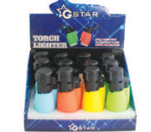 GSTAR NEON JUMBO TORCH AUTO OPEN STRAIGHT UP W/ADJUSTABLE FLAME ASSORTED MATTE NEON FINISH (12 CT)