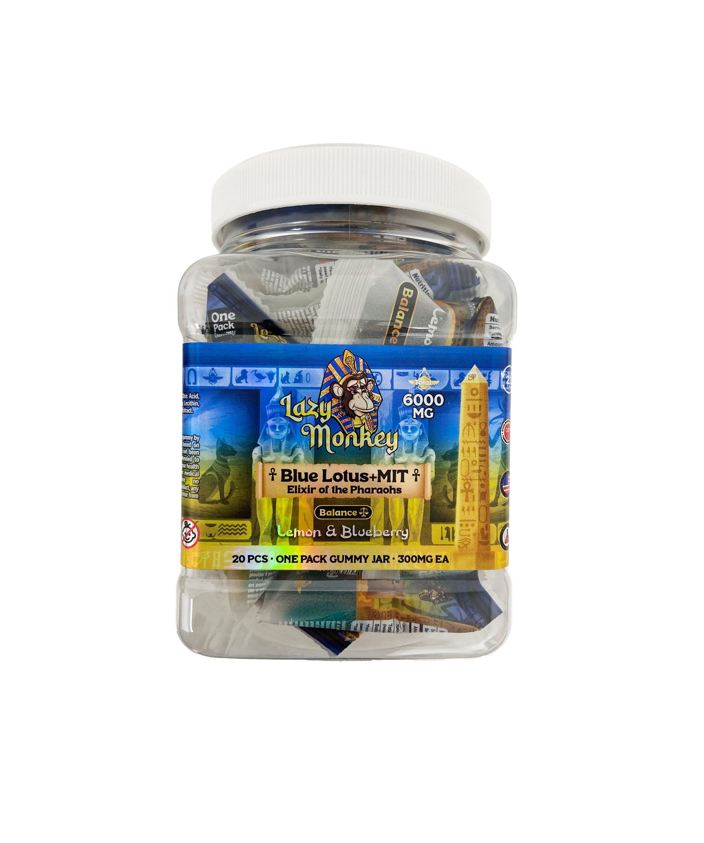 LAZY MONKEY LEMON & BLUEBERRY GUMMIES DUAL MIT + BLUE LOTUS 6000MG 20 JAR (1CT)