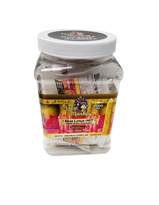 LAZY MONKEY SOUR STAR FRUIT GUMMIES DUAL MIT + BLUE LOTUS 6000MG 20 JAR (1CT)