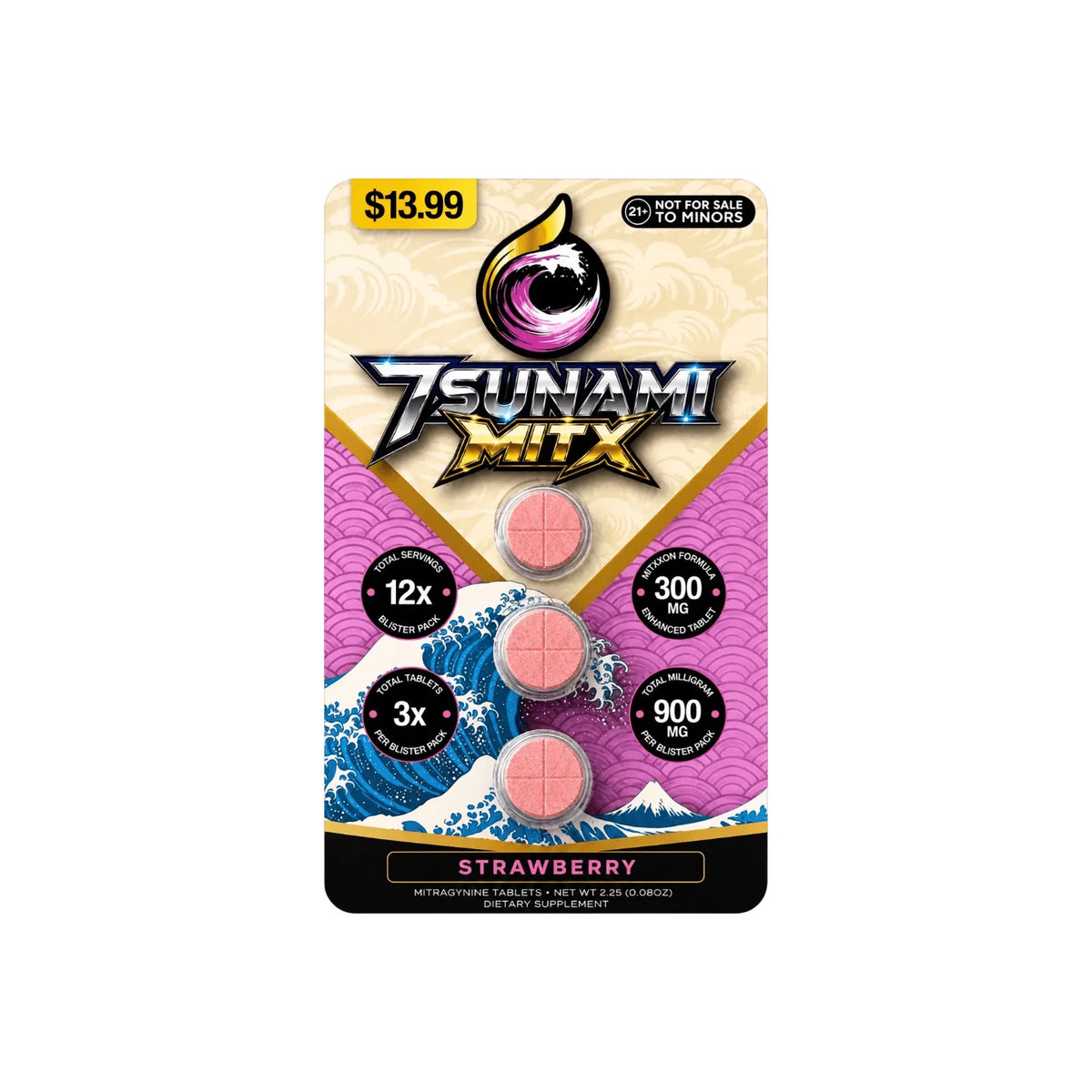 TSUNAMI MITX KRATOM (300MG) 100MG/3PK-STRAWBERRY (10 CT)