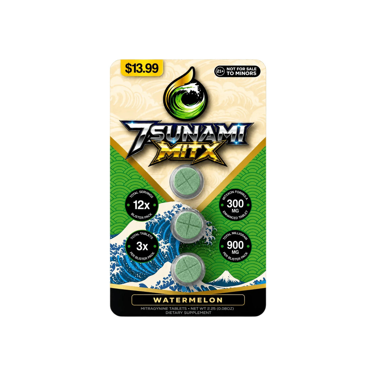 TSUNAMI MITX KRATOM (300MG) 100MG/3PK-WATERMELON (10 CT)