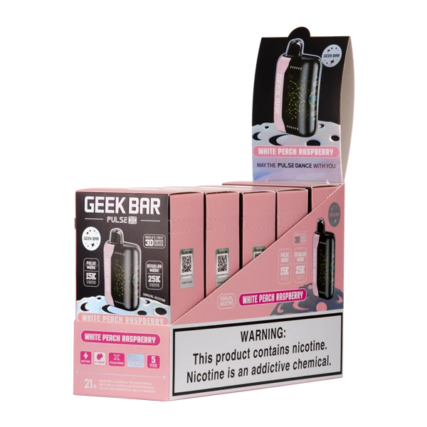 GEEK BAR PULSE X DISPOSABLE VAPE 25K PUFFS- 5PK WHITE PEACH RASPBERRY