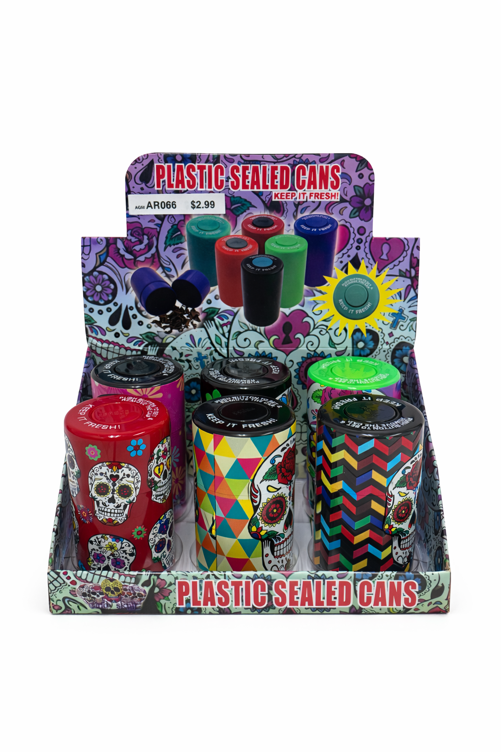 JAR PLASTIC SEALED CANS ASSORTED DESIGNS (1CT)