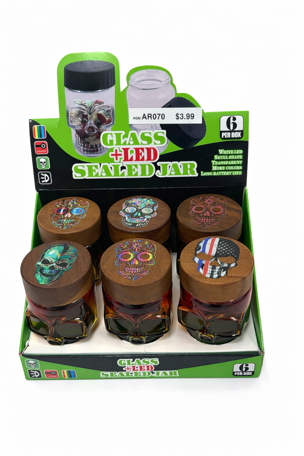 JAR GLASS + WOOD CAP RASTA COLOR (1CT)