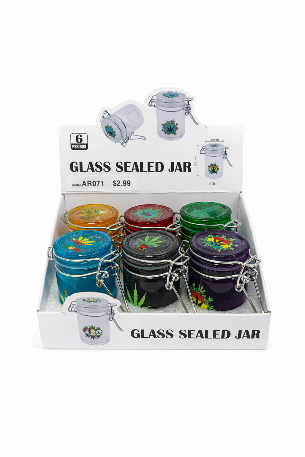 JAR GLASS SEALED 50ML COLOR ASSORTED (1CT)