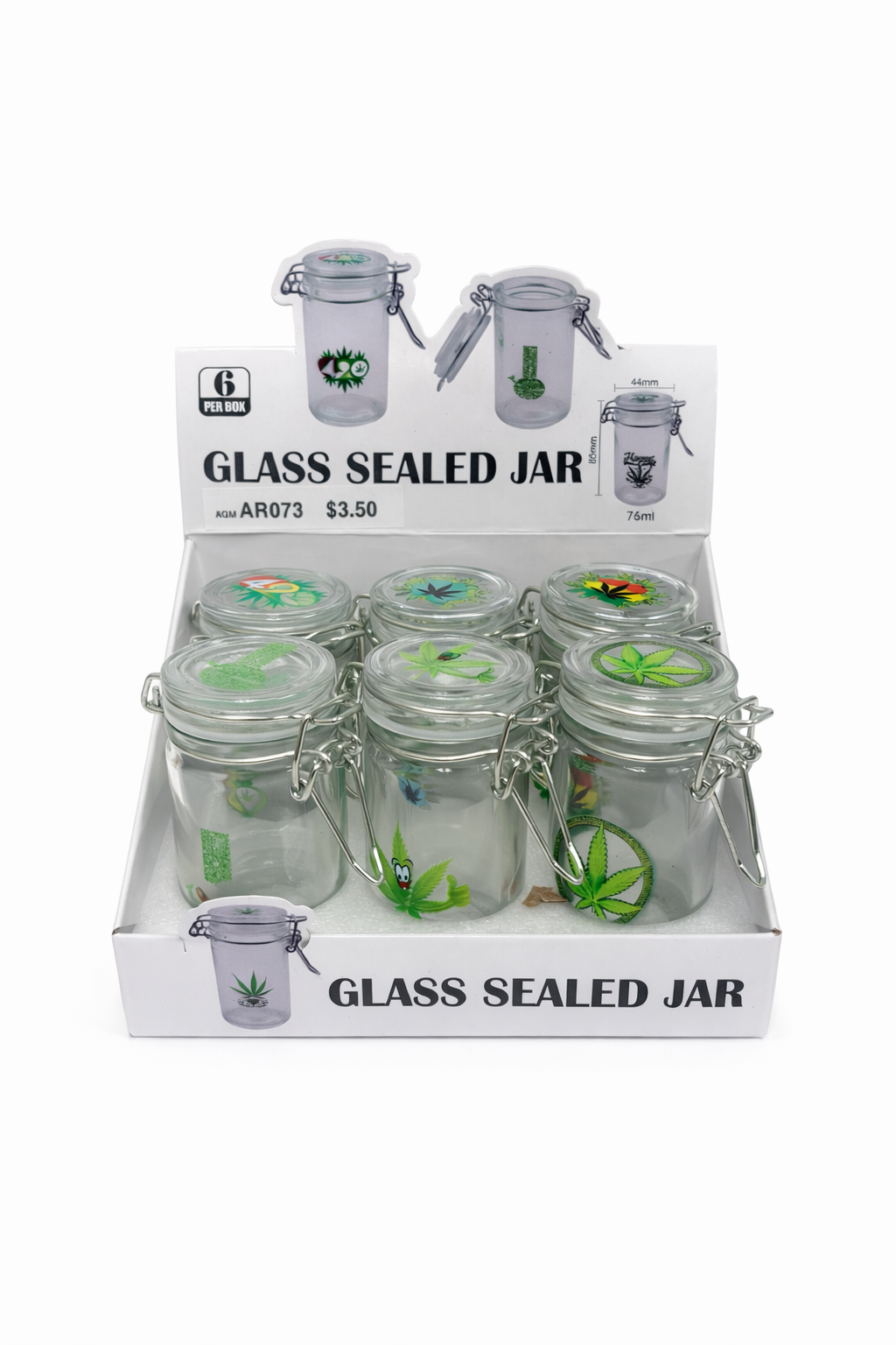 JAR GLASS SEALED 75ML PRINT DSIGN (1CT)