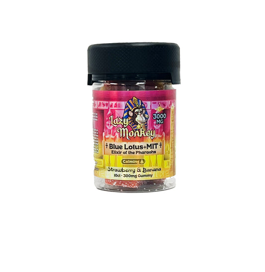 LAZY MONKEY STRAWBERRY  BANANA GUMMIES DUAL MIT + BLUE LOTUS 3000MG 10PK (1CT)