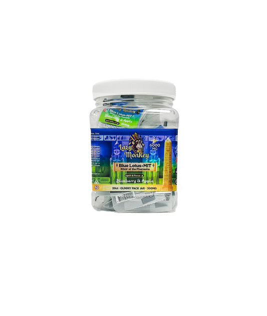 LAZY MONKEY BLUEBERRY & APPLE GUMMIES DUAL MIT + BLUE LOTUS 6000MG 20 JAR (1CT)