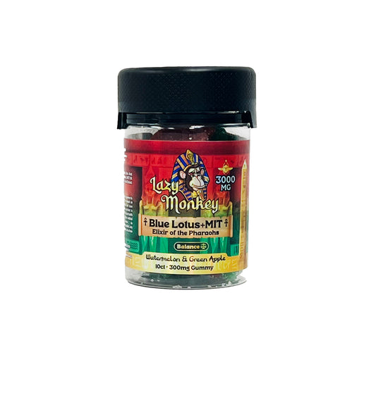 LAZY MONKEY WATERMELON GREENAPPLE GUMMIES DUAL MIT + BLUE LOTUS 3000MG 10PK (1CT)